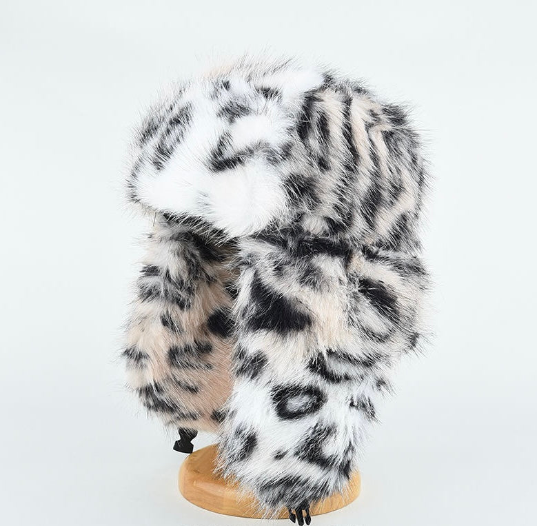 Jaguar Pattern Fur Head Wear Warm for Winter