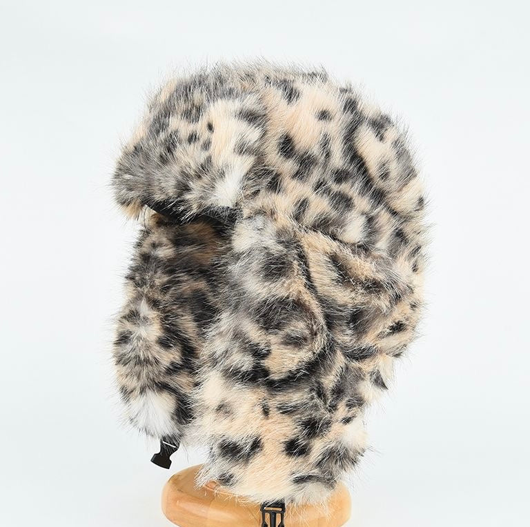 Jaguar Pattern Fur Head Wear Warm for Winter