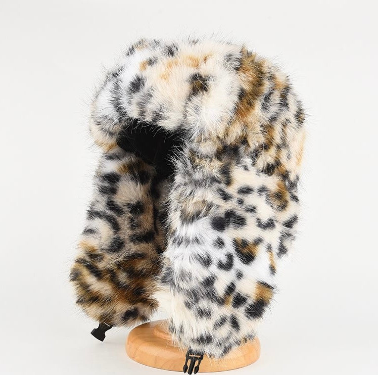 Jaguar Pattern Fur Head Wear Warm for Winter