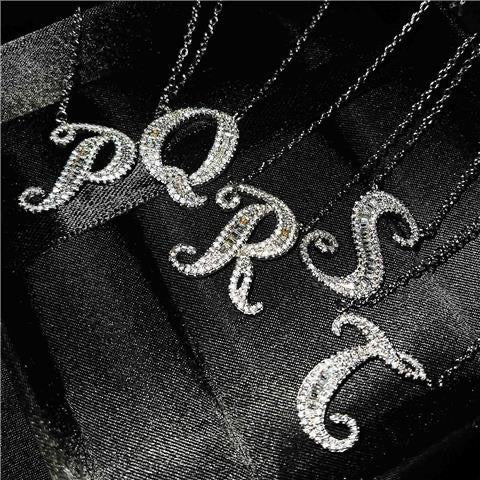 Sterling silver French and English letter diamond pendant (All Letters)