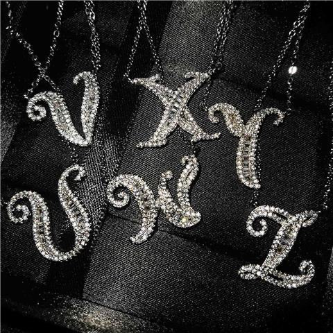 Sterling silver French and English letter diamond pendant (All Letters)