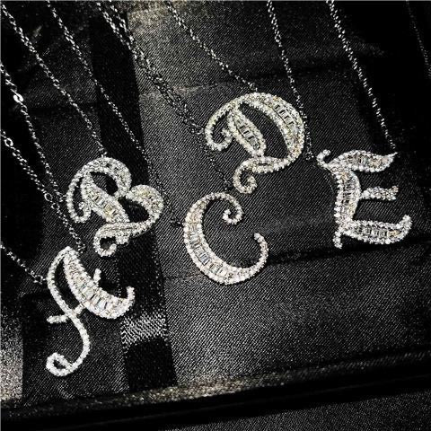 Sterling silver French and English letter diamond pendant (All Letters)