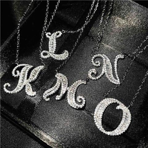 Sterling silver French and English letter diamond pendant (All Letters)